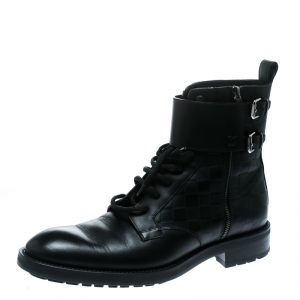 Louis Vuitton Black Damier Leather Clash Ankle Boots Size 43