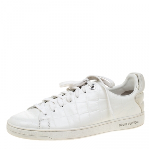  Louis Vuitton White Croc Embossed Leather Frontrow Sneakers Size 41.5
