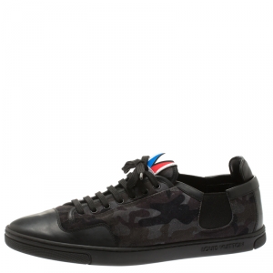 Louis Vuitton Camouflage Print Suede And Black Leather Slalom Low Top Sneakers Size 42