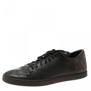 Louis Vuitton Black Leather And Monogram Canvas Line Up Sneakers Size 42.5
