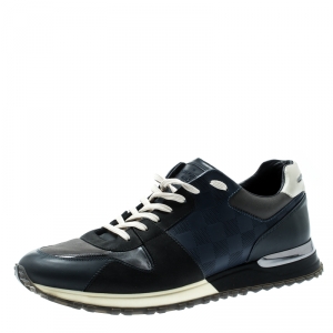 Louis Vuitton Black Damier Fabric And Leather Trim Run Away Lace Up Sneakers Size 41.5