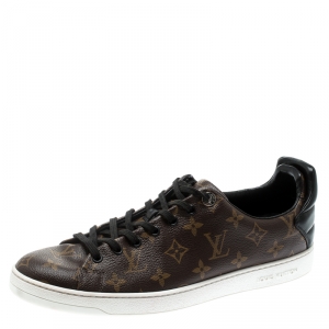 Louis Vuitton Brown Monogram Canvas And Black Leather Frontrow Low Top Sneakers Size 43