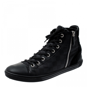 Louis Vuitton Black Damier Graphite Fabric And Suede Trim Zip Up High Top Sneakers Size 45