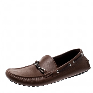 Louis Vuitton Brown Epi Leather Braid Knot Detail Loafers Size 42.5