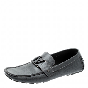 Pre Owned Louis Vuitton Grey Leather Monte Carlo Loafers Size 44