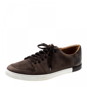 Louis Vuitton Brown Nubuck Leather And Monogram Canvas Line Up Sneakers Size 43.5