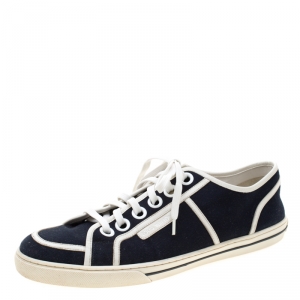  Louis Vuitton Black Canvas And White Leather Trim Lace Up Sneakers Size 43