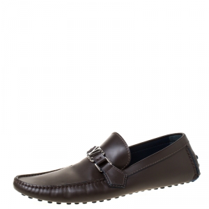 مملوكة مسبقًا حذاء لوفرز لوي فيتون هوكنفيم جلد غرافيتي بني داكن مقاس 42.5