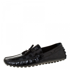 Louis Vuitton Damier Embossed Leather Bow Detail Loafers Size 44