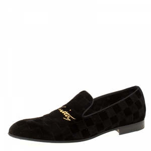 Louis Vuitton Black Damier Velvet Slip On Loafers Size 42.5