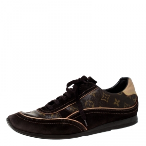 Louis Vuitton Brown Monogram Canvas and Suede Low Top Sneakers Size 43.5