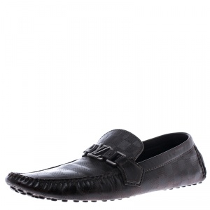 Louis Vuitton Brown Damier Embossed Leather Hockenheim Moccasins Size 42.5
