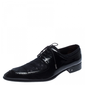 Pre Owned Louis Vuitton Amarante Monogram Fabric and Patent Leather Lace Up Derby Size 43.5