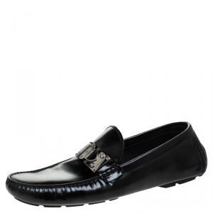 Louis Vuitton Black Leather S-Lock Driving Loafers Size 44