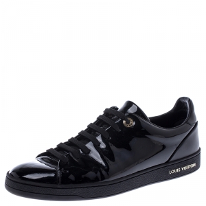 Louis Vuitton Black Patent Leather Frontrow Low Top Lace Up Sneakers Size 39.5
