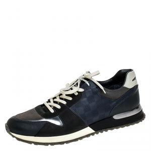 Louis Vuitton Multicolor Damier Leather And Nubuck Run Away Lace Up Sneakers Size 44.5