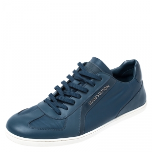 Louis Vuitton Dark Teal Blue Leather And Nylon Low Top Sneakers Size 41