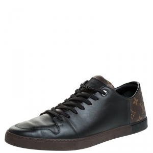 Louis Vuitton Brown Monogram Canvas and Black Leather Low Top Sneakers Size 43.5