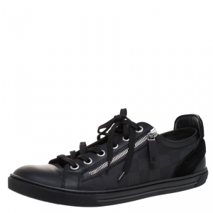 Louis Vuitton Graphite Damier Nylon And Black Leather/Suede Adventure Low Top Sneakers Size 43
