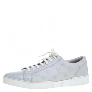 Louis Vuitton White/Grey Monogram Canvas and Leather Match Up Low Top Sneakers Size 45