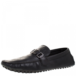 مملوكة مسبقًا Louis Vuitton Black Leather Damier Infini Hockenheim Moccasin Size 42.5