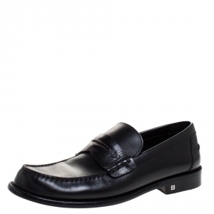 Pre Owned Louis Vuitton Black Leather Penny Loafers Size 41