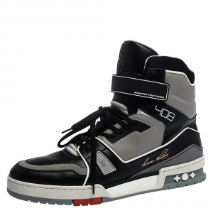 Louis Vuitton Black/Grey Leather LV Trainer High Top Sneakers Size 43