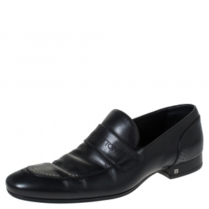 Louis Vuitton Black Logo Perforated Leather Slip On Loafers Size 43