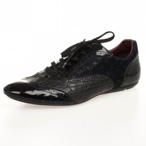 Louis Vuitton Black Croc Embossed Patent Sneakers Size 43