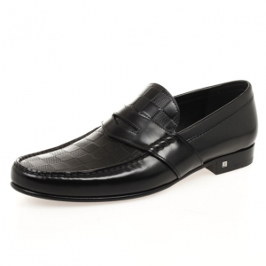 Pre Owned Louis Vuitton Black Damier Embossed Santiago Loafers Size 42.5