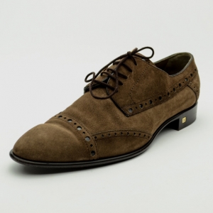 Pre Owned Louis Vuitton Brown Suede Brogue Lace Up Shoes Size 40
