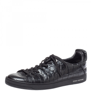 Pre Owned  Louis Vuitton Black Crocodile Embossed Leather Frontrow Sneakers Size 43