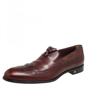  Louis Vuitton Brown Leather Tassel  Brogue Detail Loafers Size 45