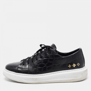 Louis Vuitton Black Croc Embossed Leather Frontrow Sneakers Size 41