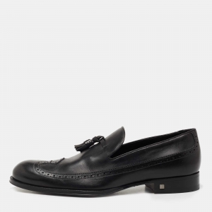 Louis Vuitton Black Brogue Leather Tassel Slip On Loafers Size 40