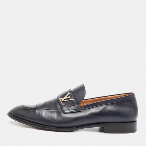 Pre Owned Louis Vuitton Navy Blue Leather Saint Germain Loafers Size 43