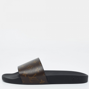 Pre Owned Louis Vuitton Brown Monogram Canvas Waterfront Flat Slides Size 42