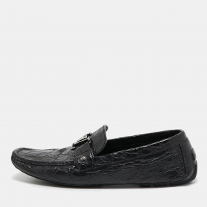 Louis Vuitton Black Crocodile Leather Monte Carlo Loafers Size 43.5 