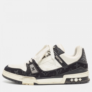 Louis Vuitton Black/White Leather and Denim LV Trainer Sneakers Size 42