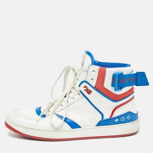 Louis Vuitton White/Blue Leather Trainers High Sneakers Size 41 