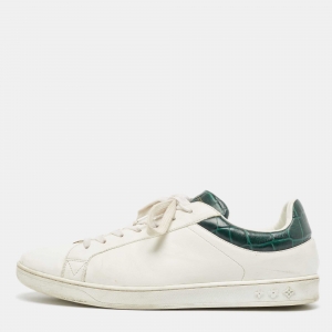 Louis Vuitton White/Green White Croc Embossed and Leather Luxembourg Low Top Sneakers Size 44.5