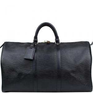 Louis Vuitton Noir Epi Leather Keepall 50 Bag