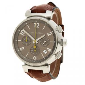 Louis Vuitton Brown Stainless Steel Tambour Q1122 Chronograph Men's Wristwatch 42 mm