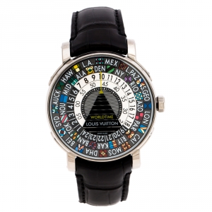 Louis Vuitton Black 18K White Gold Escale Worldtime Men's Watch 41MM