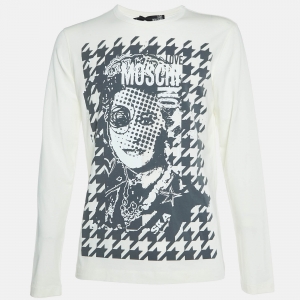 Love Moschino Ivory Printed Cotton Long Sleeve T-Shirt L