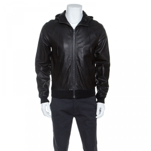 Marc by Marc Jacobs Black Leather Hooded Jacket S