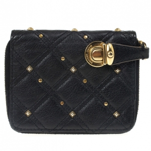 Pre Owned Marc Jacobs Quilted Zip Black Phyton-Effect Leather Wallet 