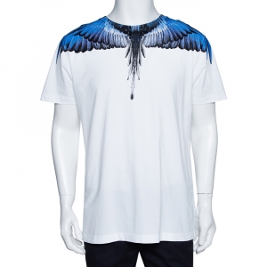 Marcelo Burlon White & Blue Wings Print Cotton Crew Neck T-Shirt M