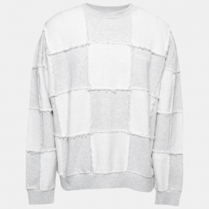 Marcelo Burlon Grey & White Patchwork Cotton Crewneck Sweatshirt L