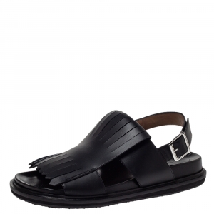 Marni Black Leather Fringe Fussbett Sandals Size 41